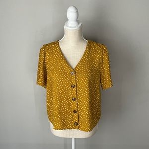 Urban Romantics Yellow Polka Dot Button Down Crop Blouse